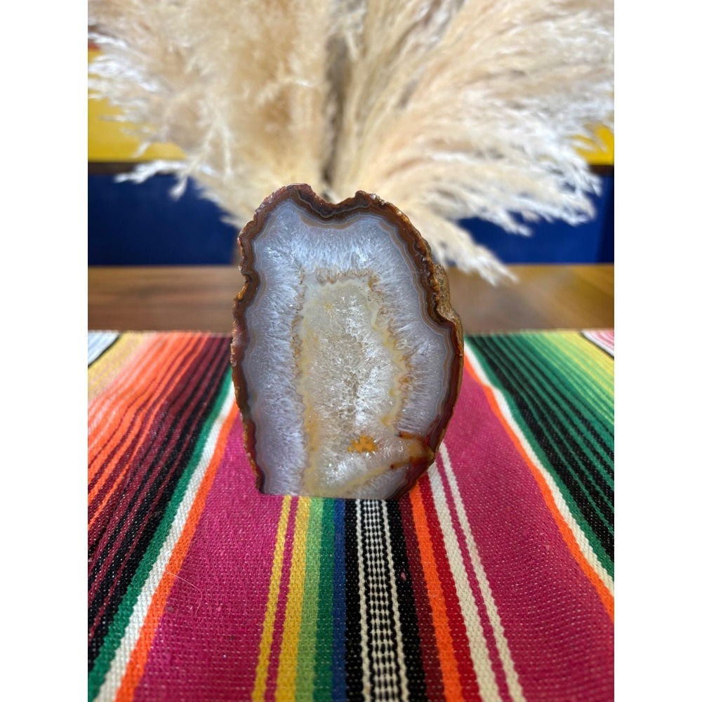 Natural Polished Agate Geode Slice Freestanding Crystal Home Decor Brown Grey